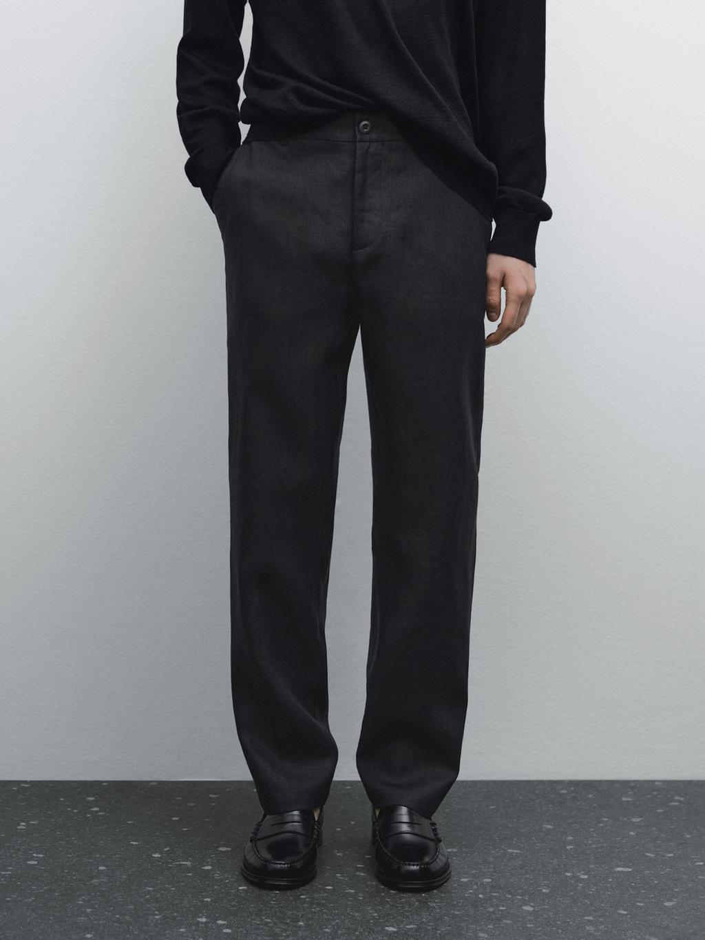 100% linen tapered fit trousers