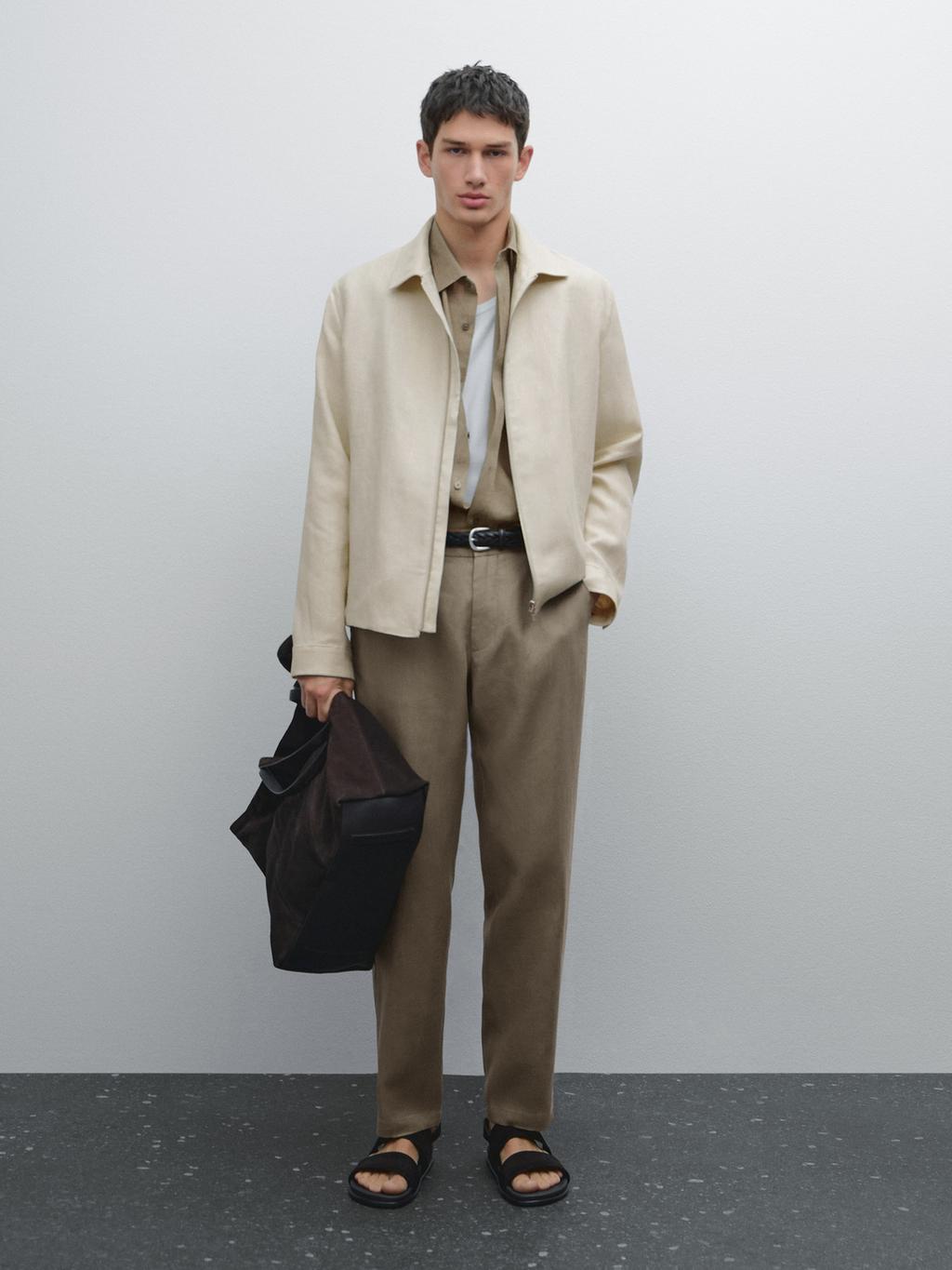 100% linen tapered fit trousers