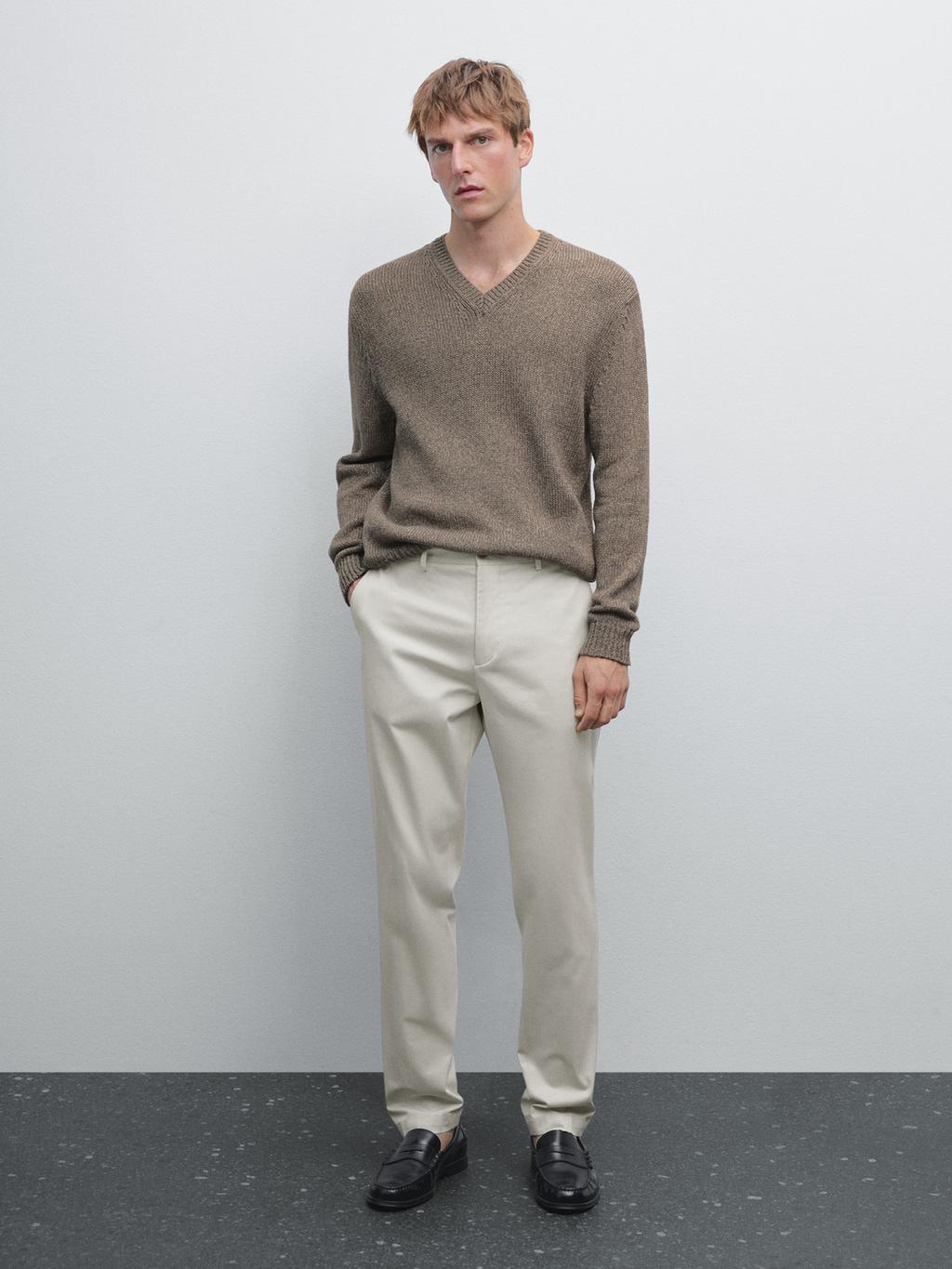 Cotton blend tapered fit trousers
