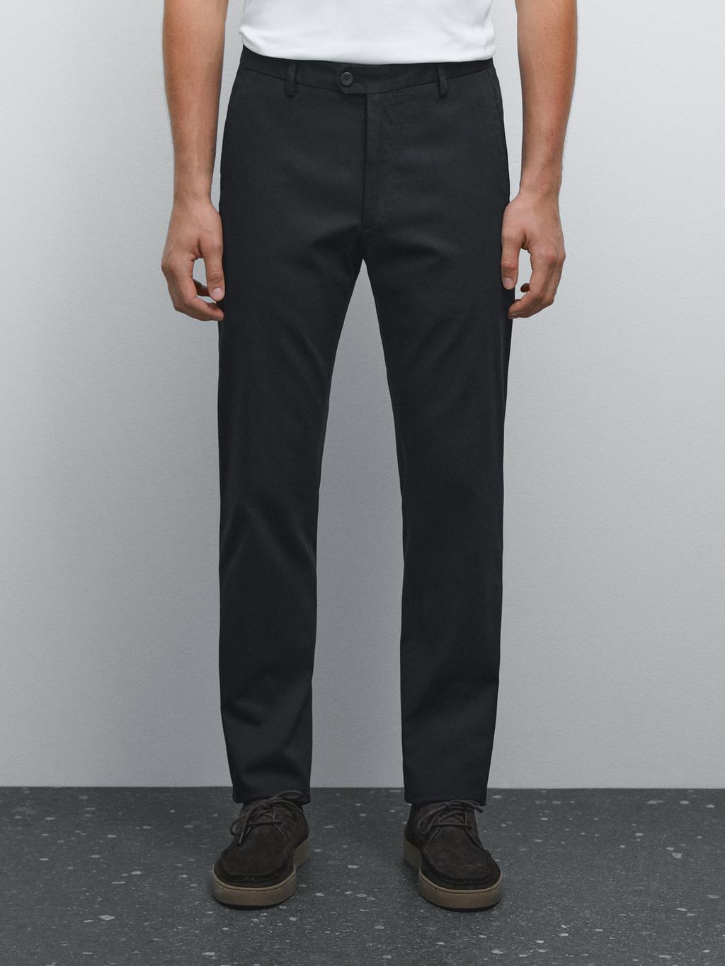 Cotton blend slim fit trousers