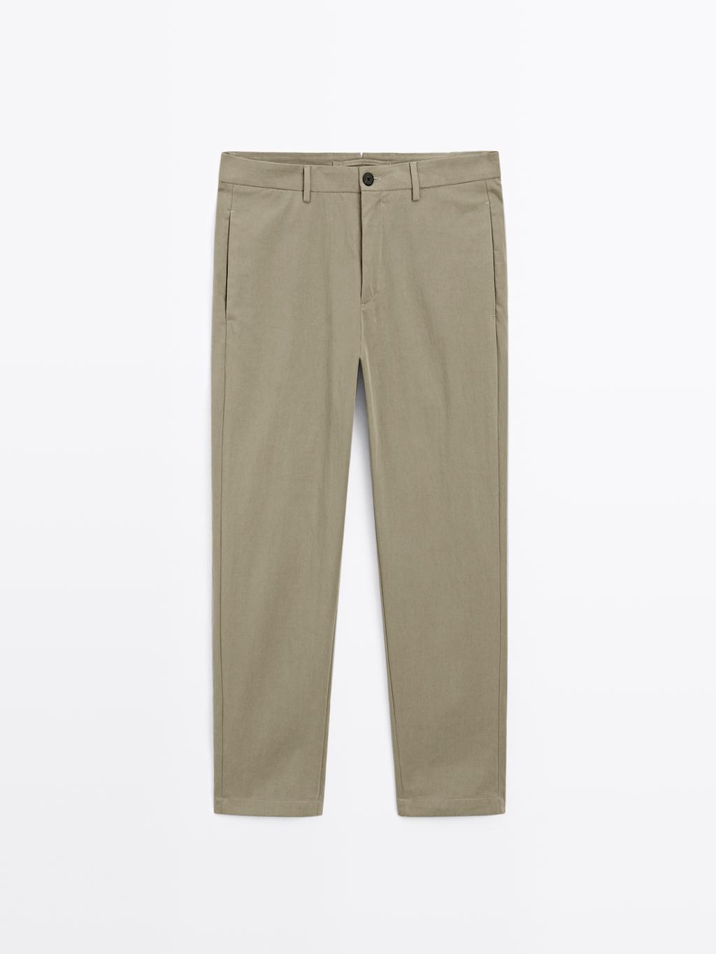 Cotton blend cigarette fit trousers