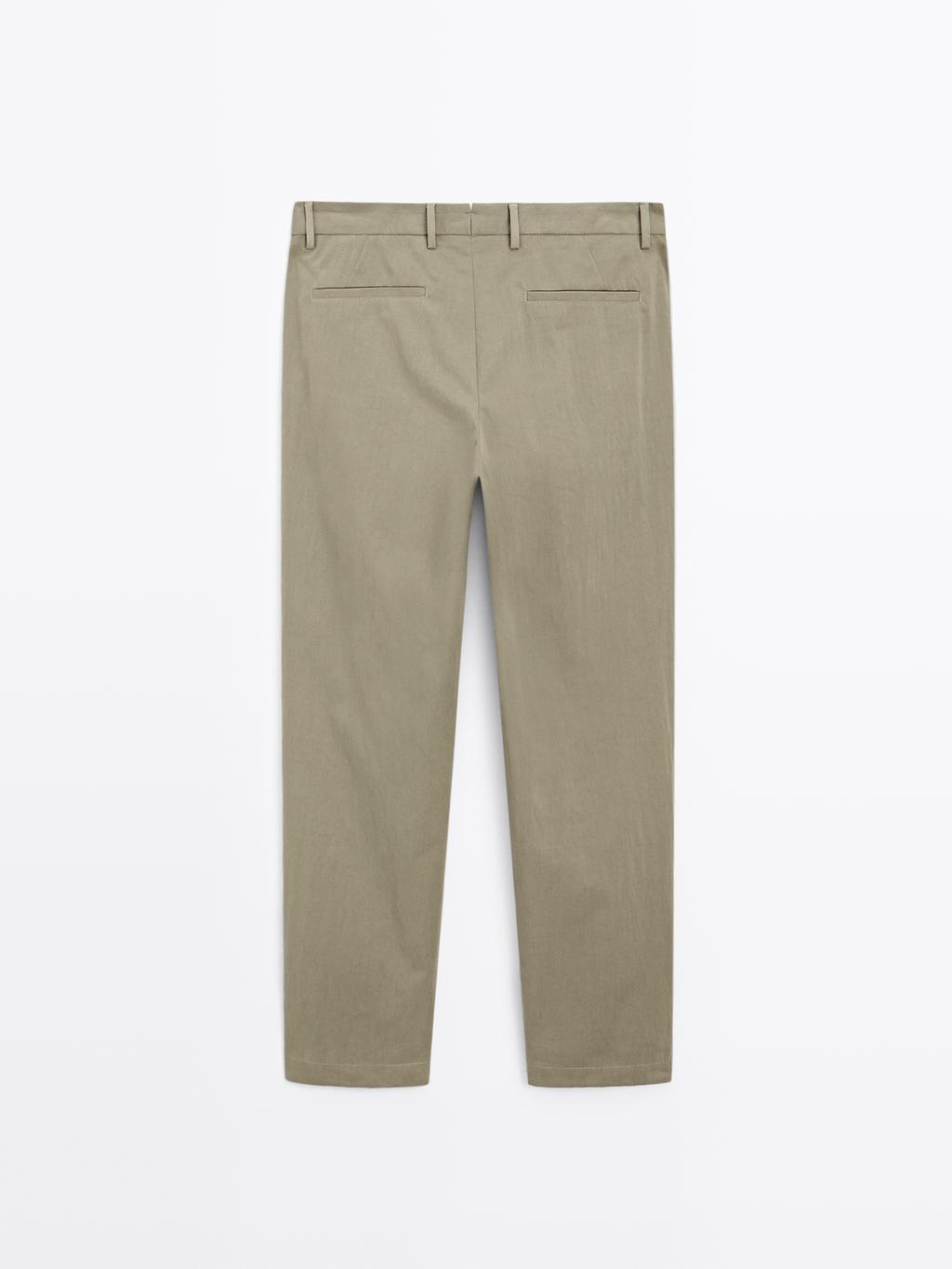 Cotton blend cigarette fit trousers