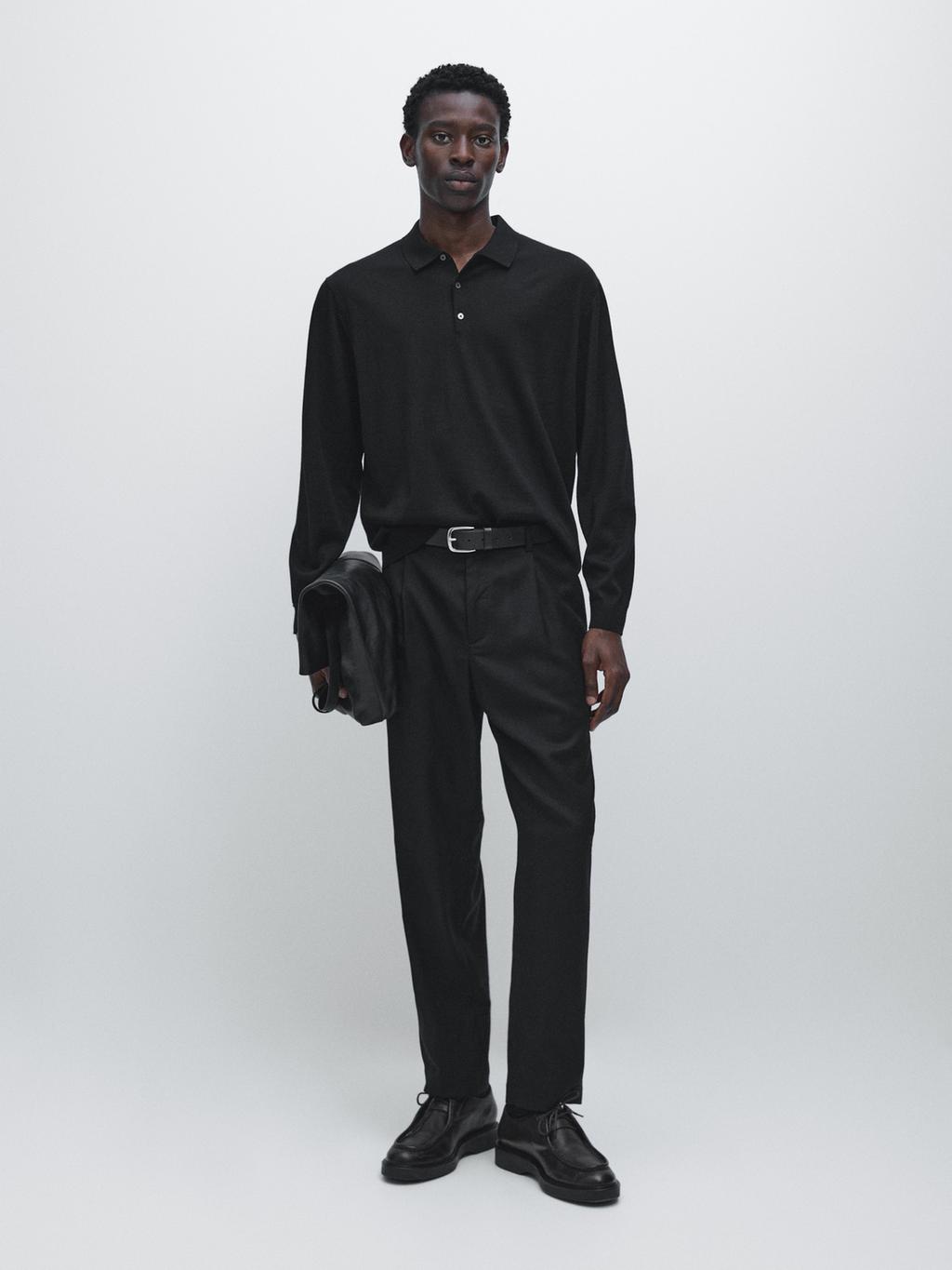 Relaxed fit wool blend darted trousers