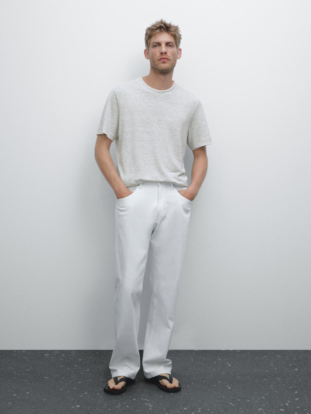 Linen blend contrast knit T-shirt