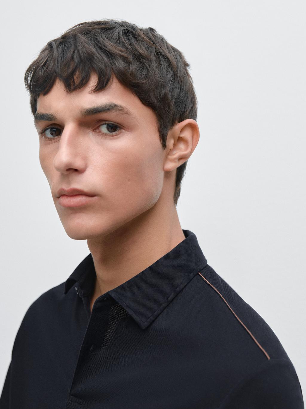 Short sleeve polo shirt with contrast seam detail