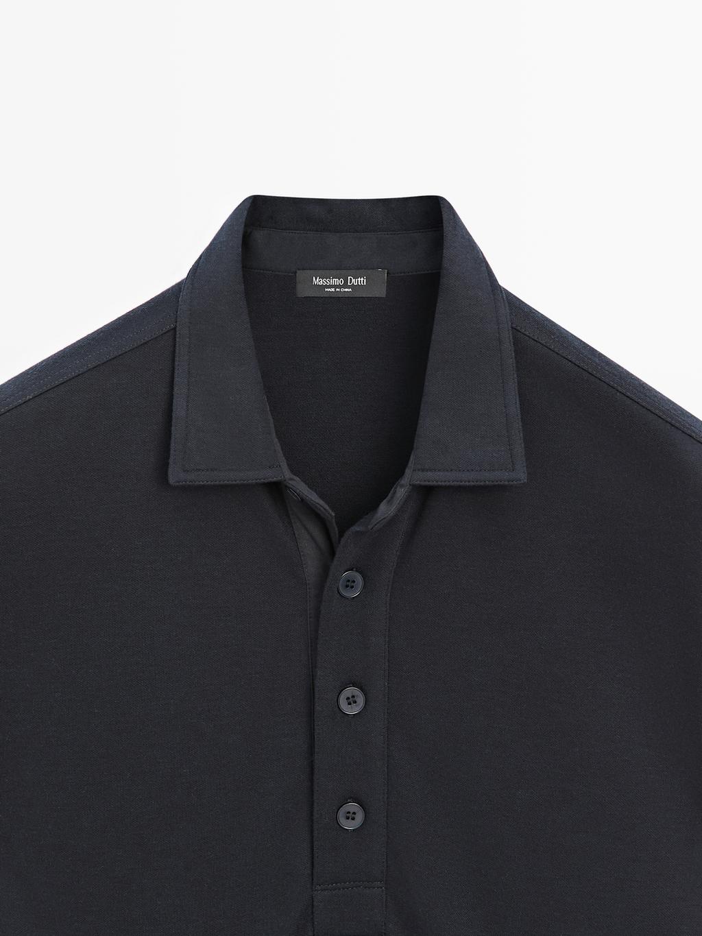 Textured long sleeve polo shirt