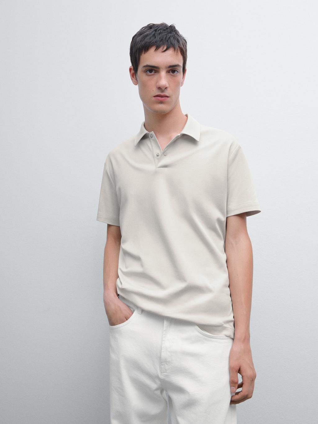 Short sleeve polo shirt with snap-button placket