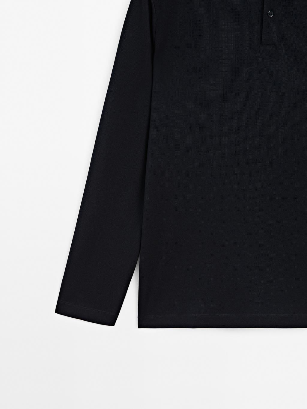 Long sleeve mercerised cotton pique polo shirt