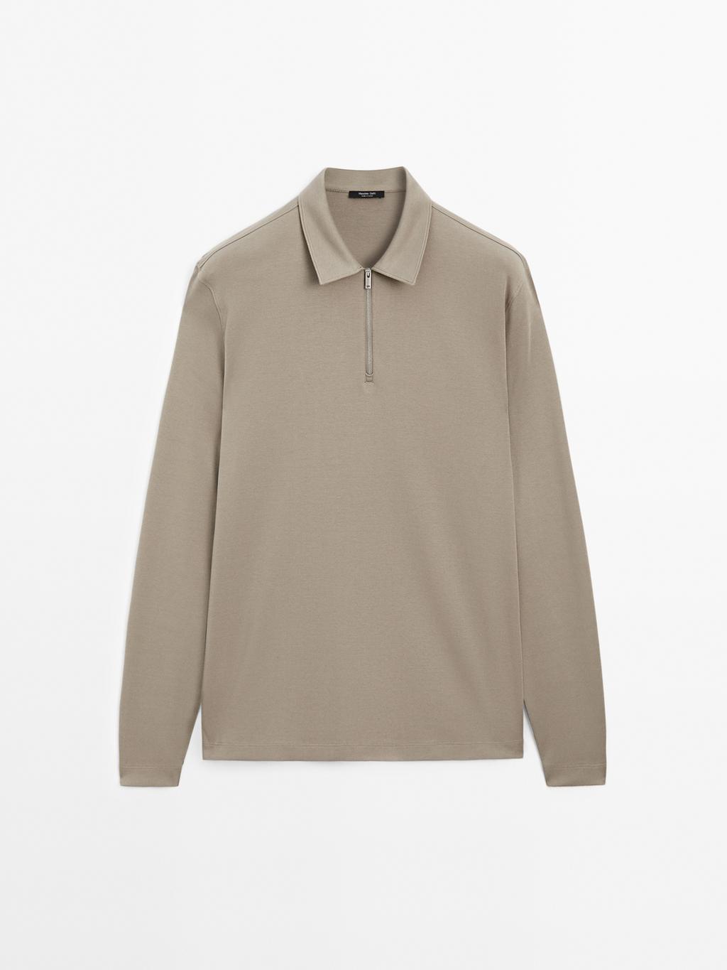 Long sleeve zip-up polo shirt