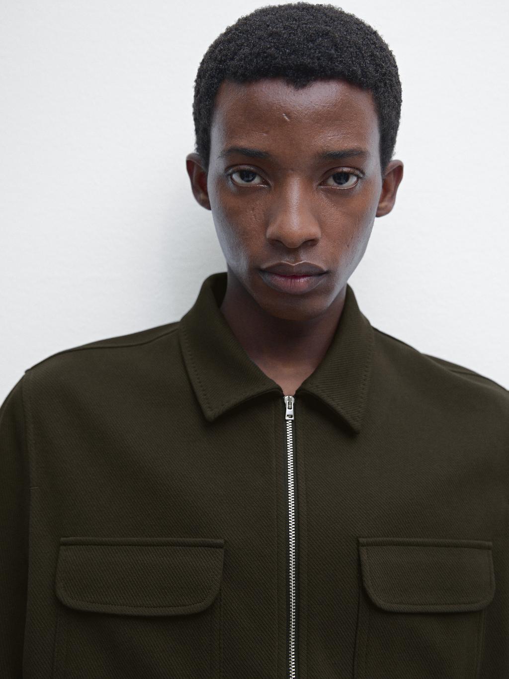 Cotton blend twill jacket with pockets