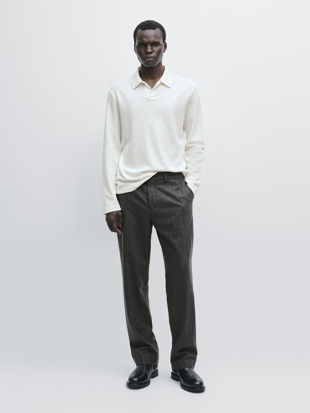 Textured long sleeve polo shirt