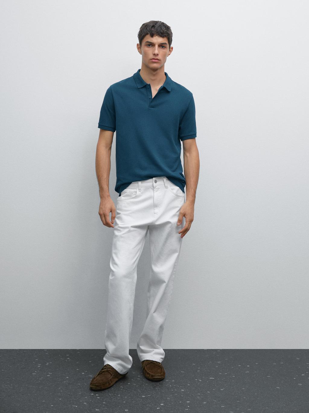 Micro textured pique cotton polo shirt
