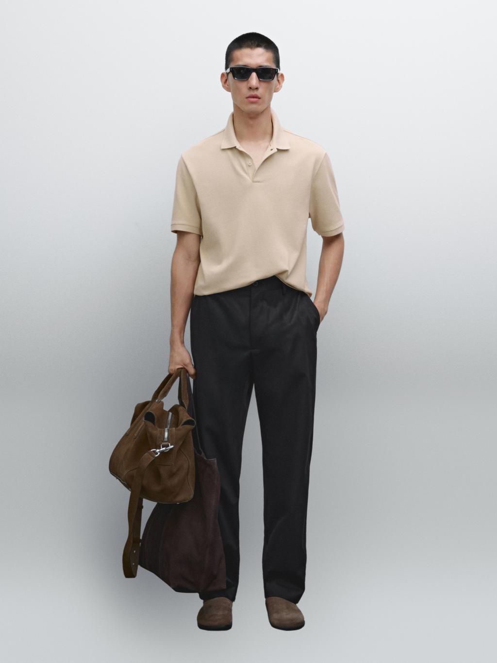 Micro textured pique cotton polo shirt