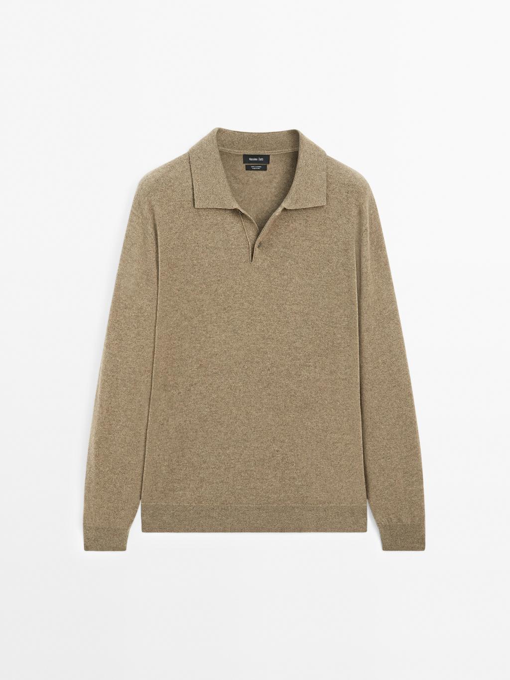 100% cashmere ribbed knit polo shirt