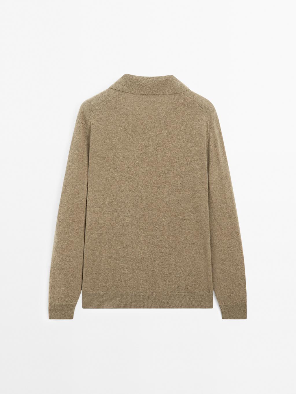 100% cashmere ribbed knit polo shirt