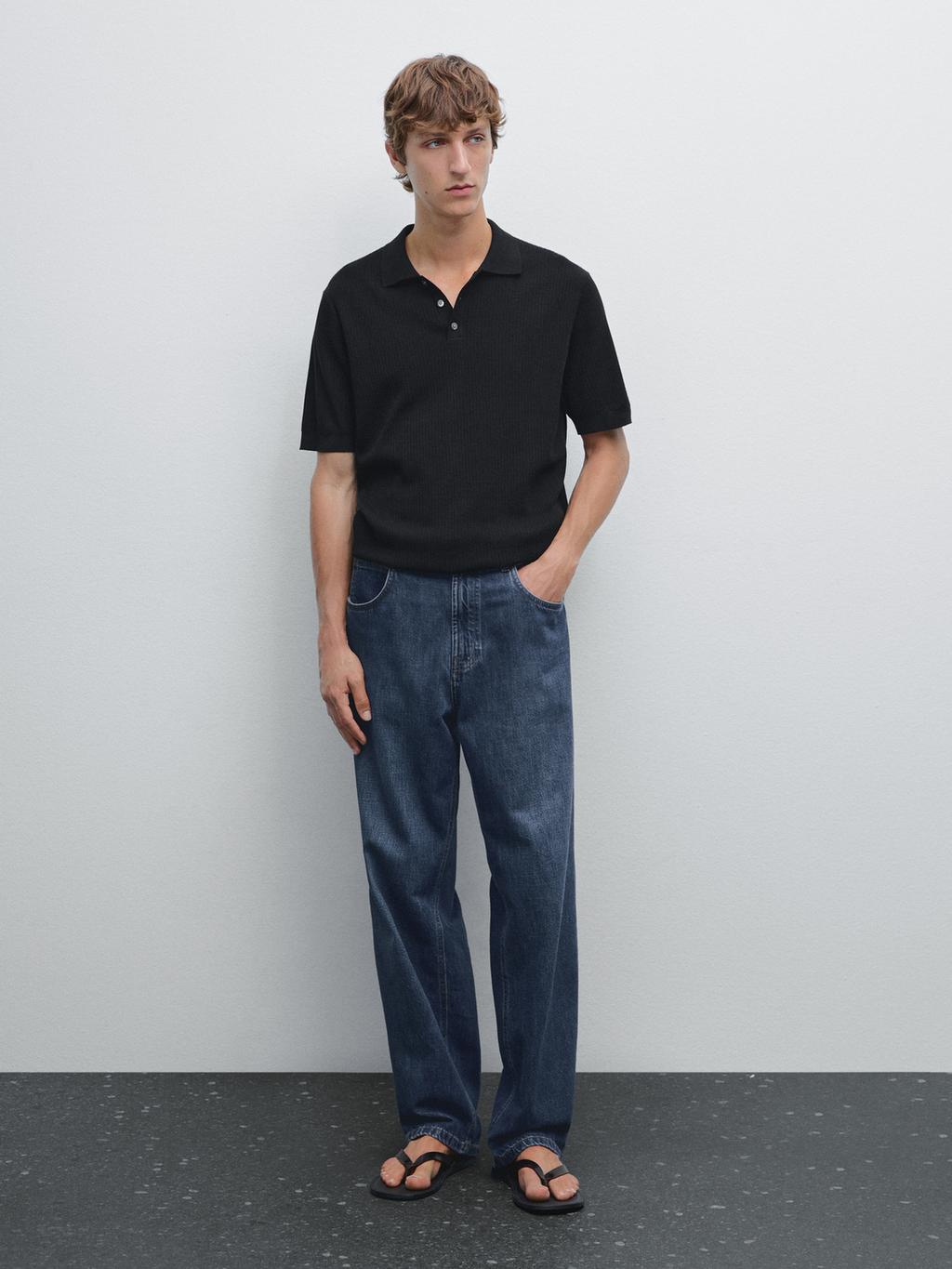 100% cotton ribbed knit polo shirt