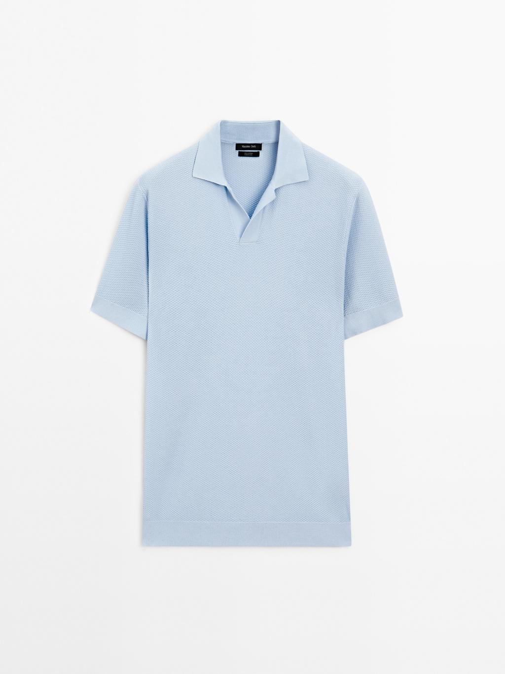 Textured knit short sleeve polo shirt