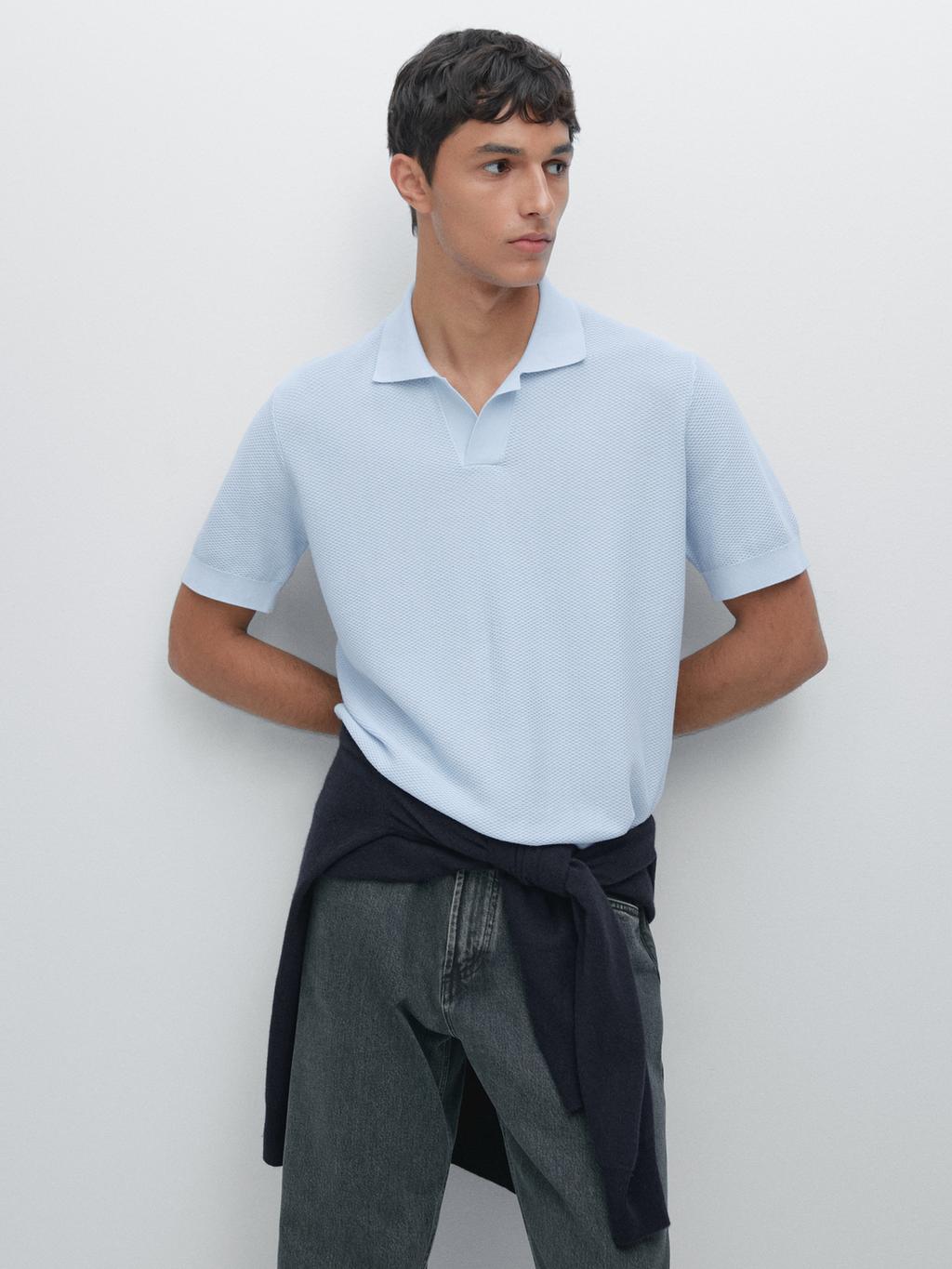 Textured knit short sleeve polo shirt