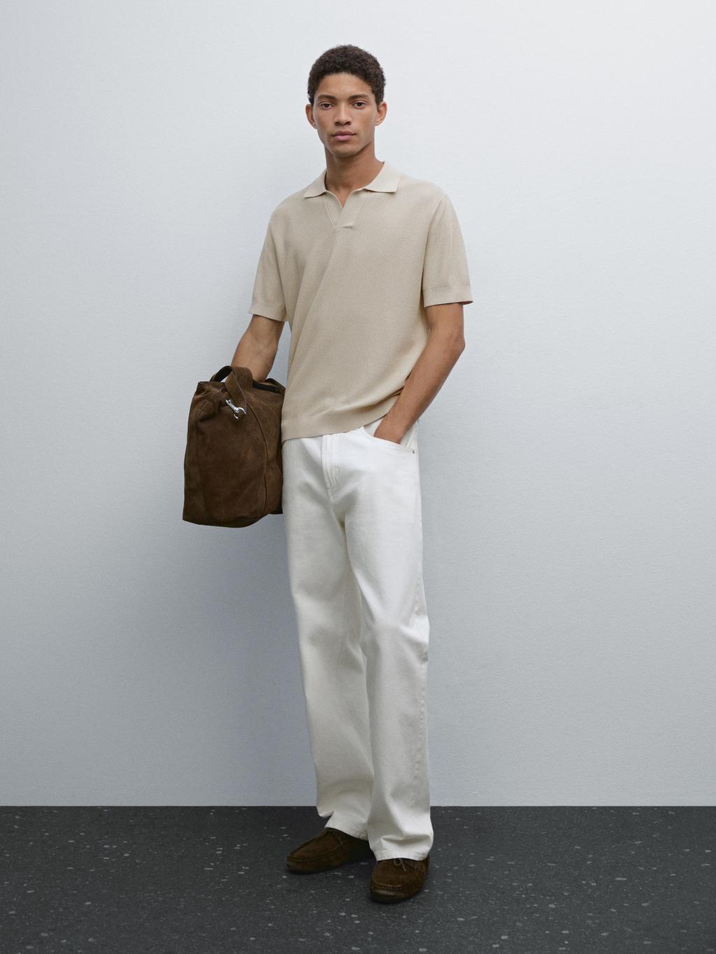 Textured knit short sleeve polo shirt