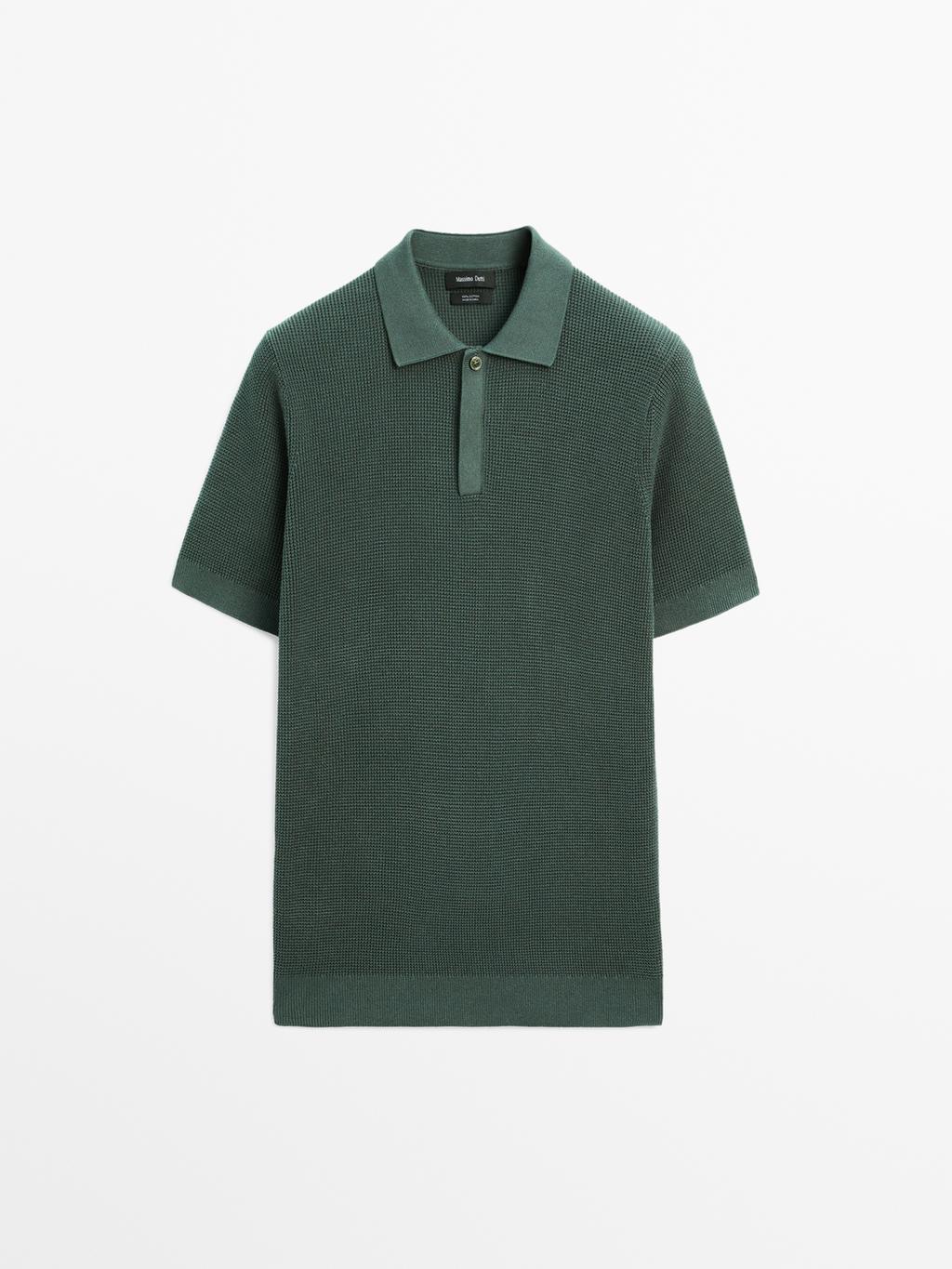 Textured cotton knit polo shirt