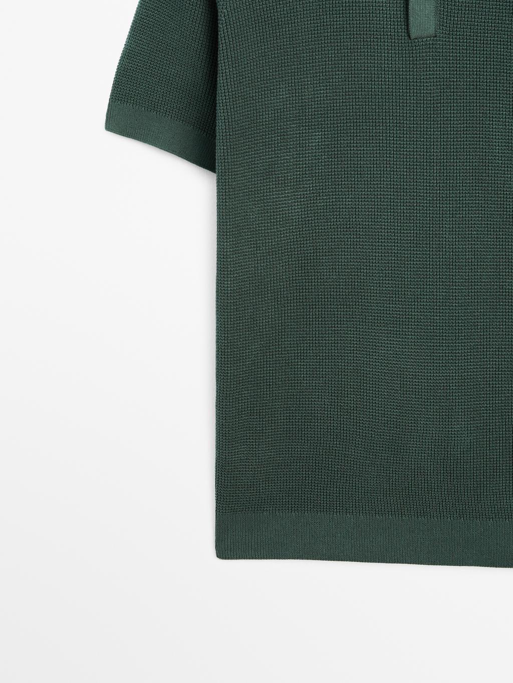 Textured cotton knit polo shirt