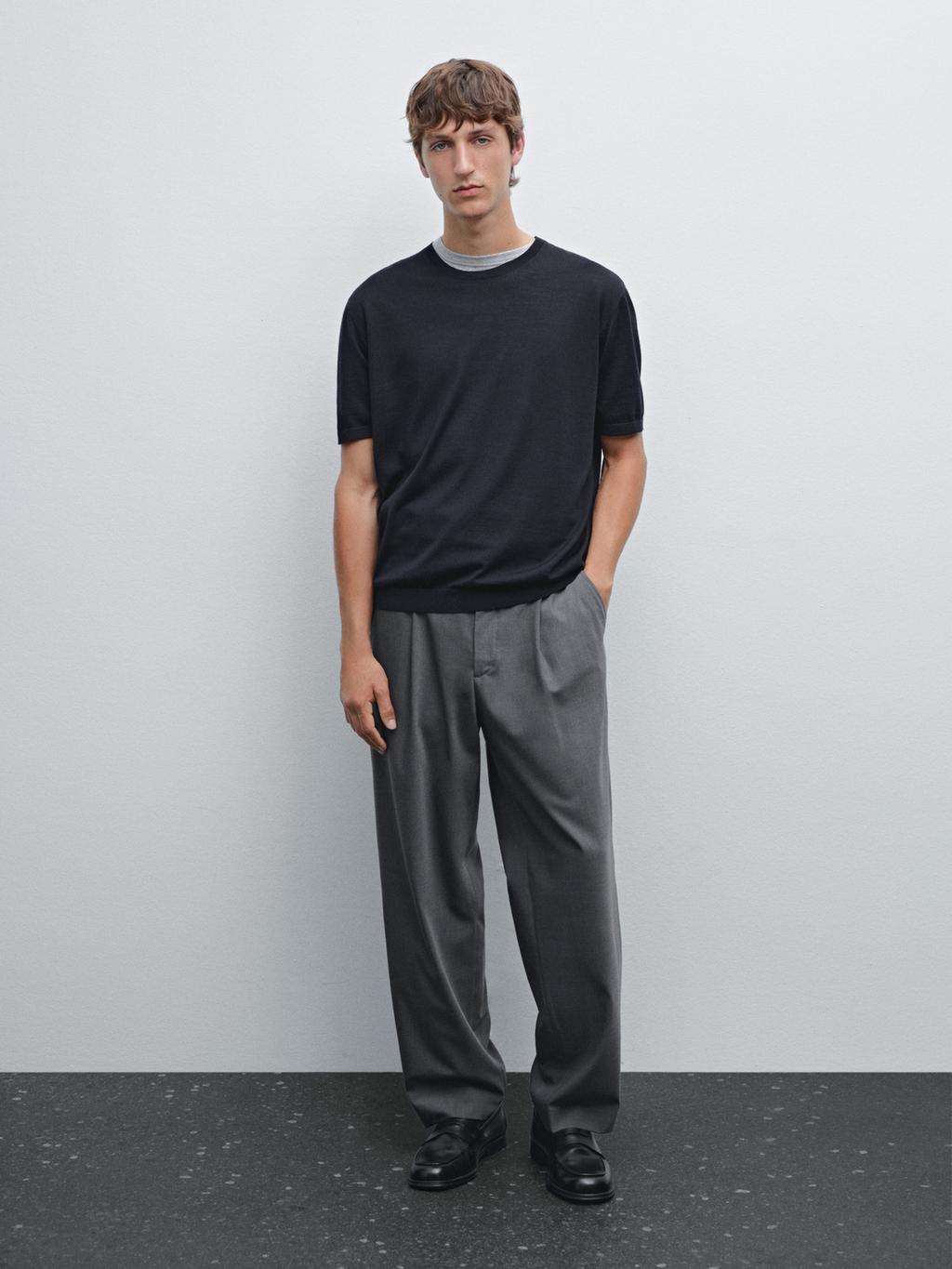 Short sleeve knit wool blend T-shirt