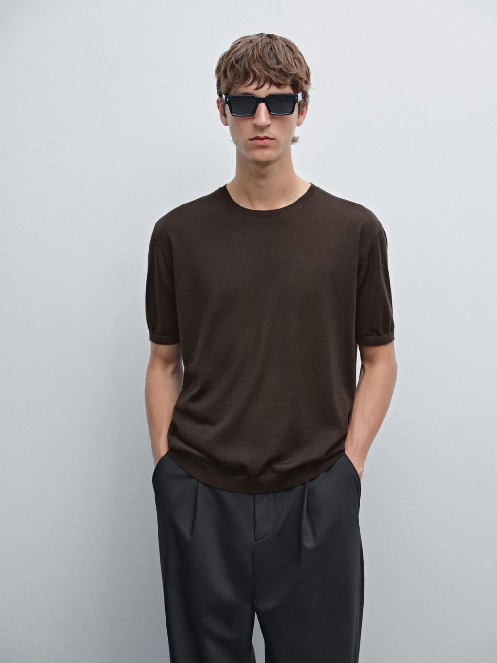 Short sleeve knit wool blend T-shirt