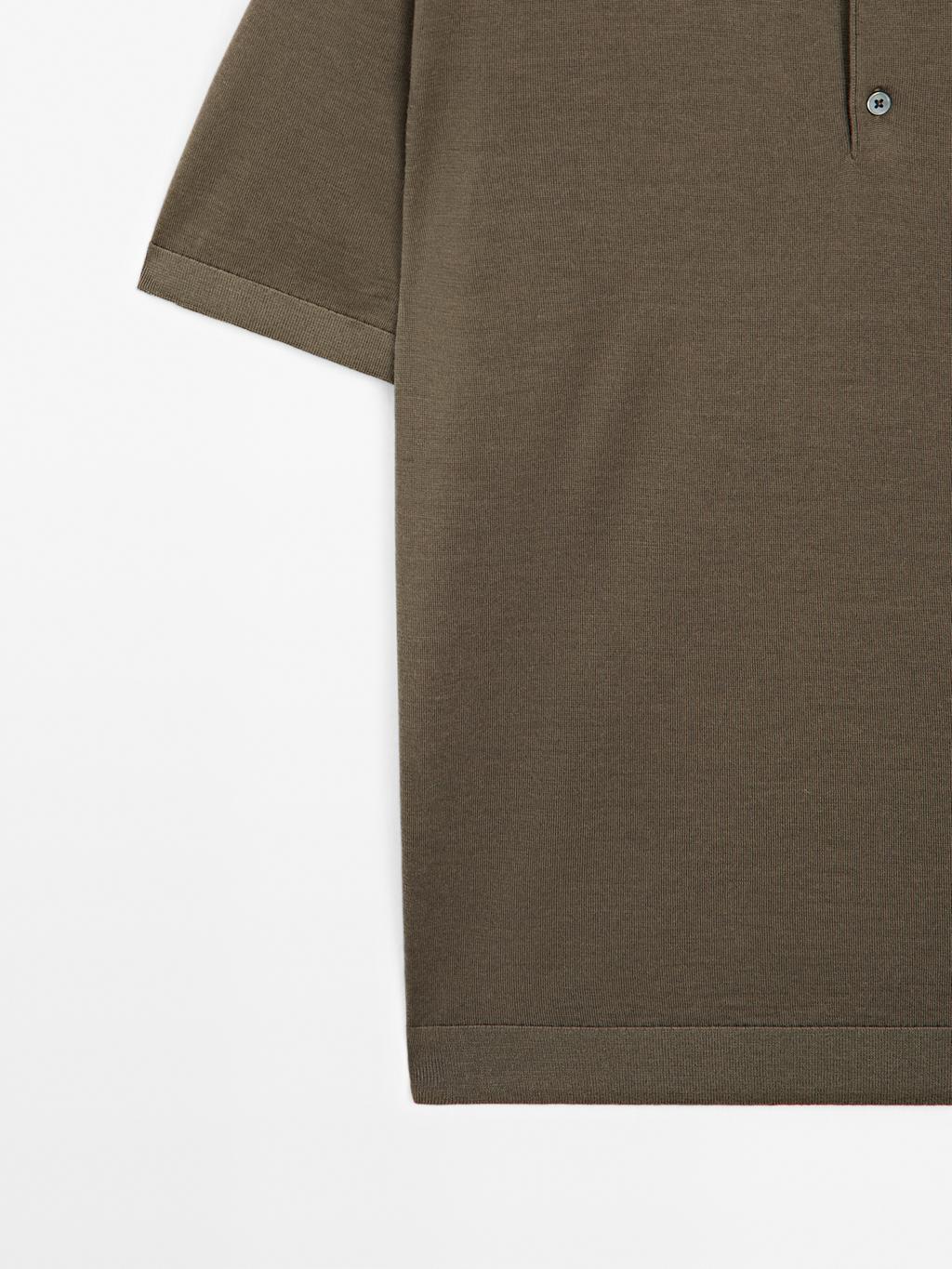 Short sleeve wool blend knit polo shirt