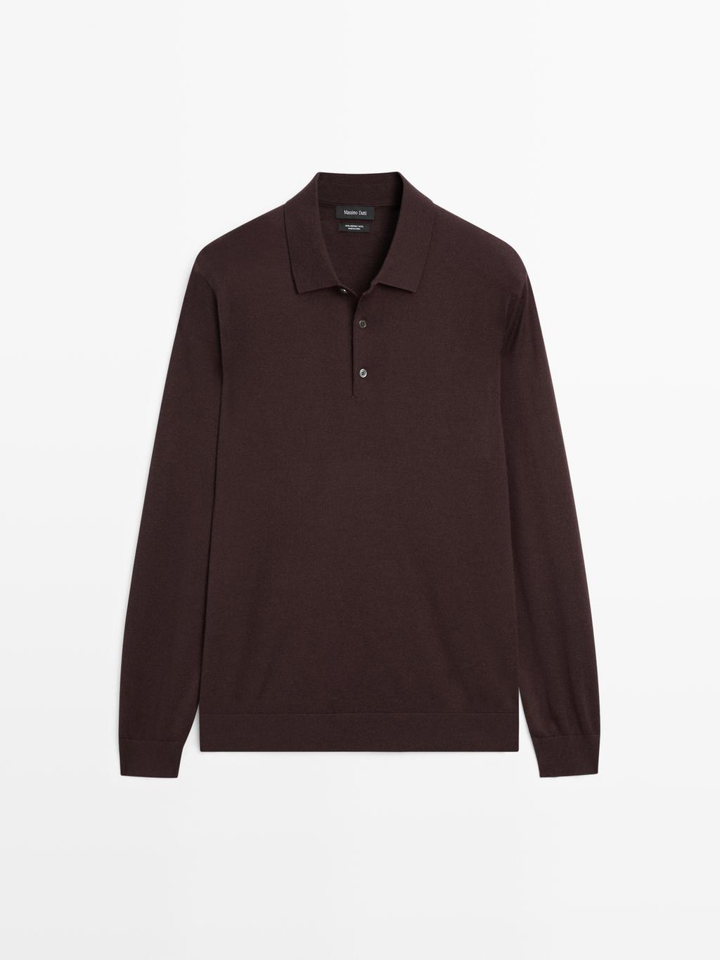 100% merino wool knit polo jumper