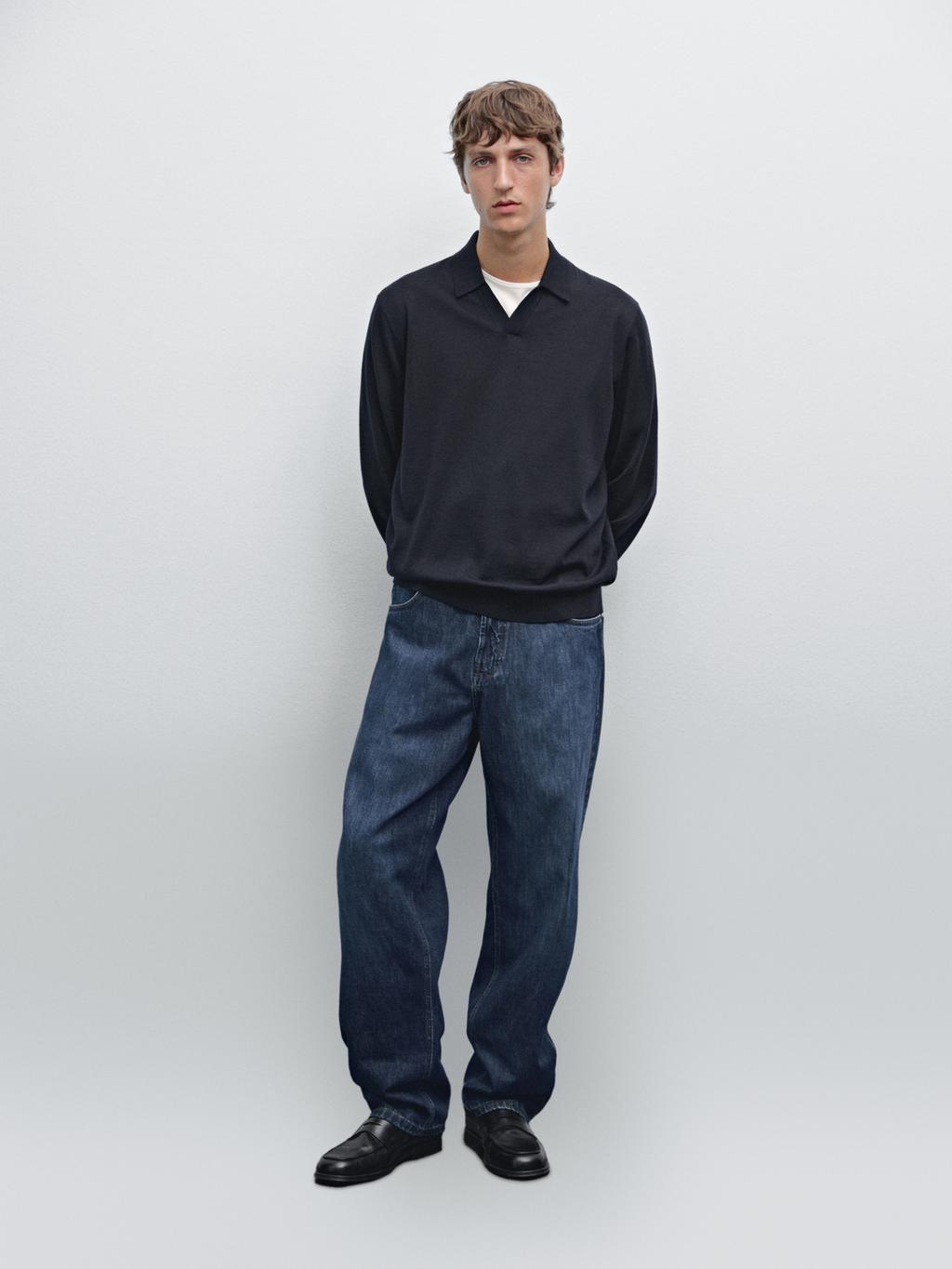 100% merino wool knit polo sweater
