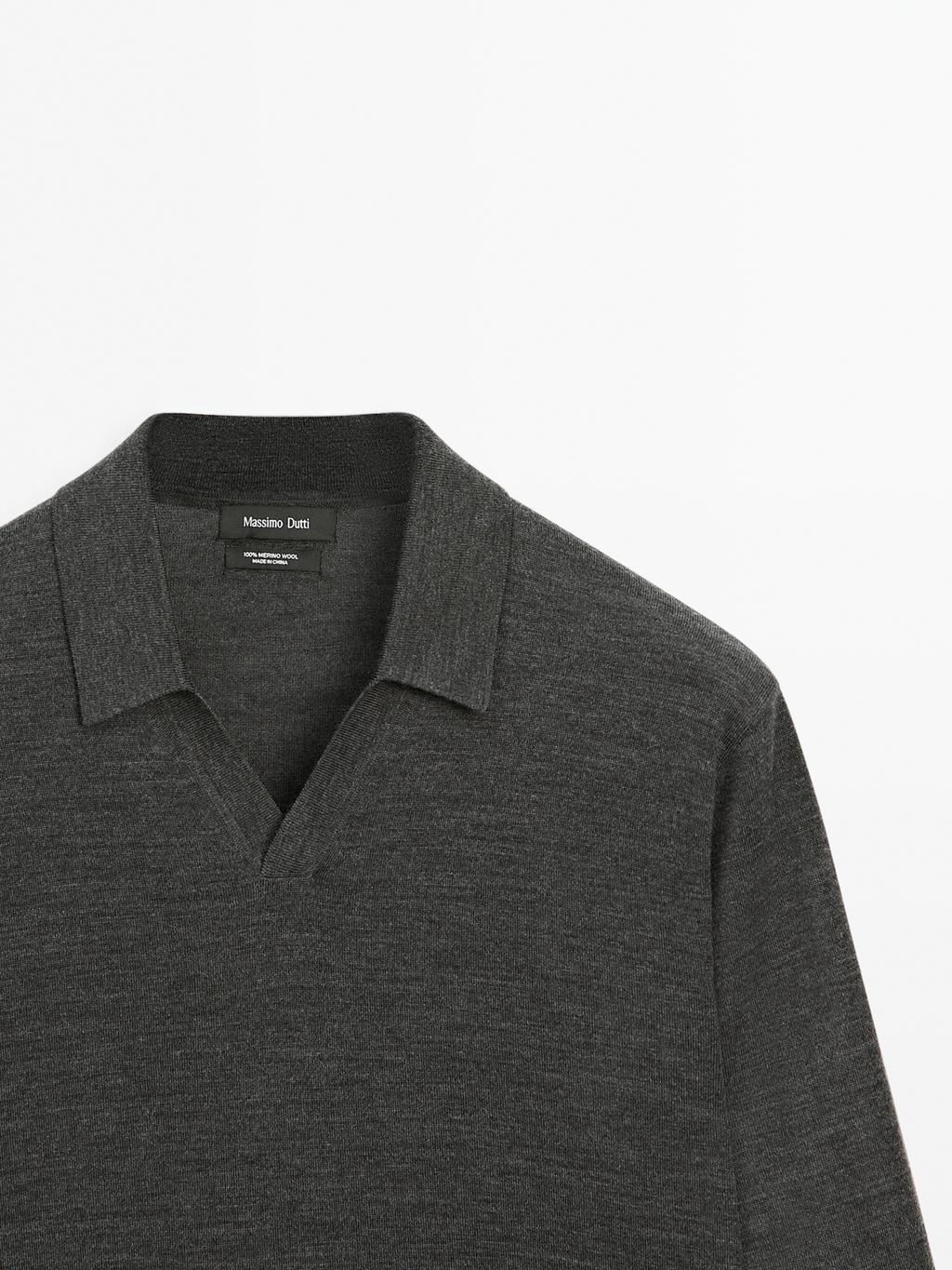 100% merino wool knit polo sweater