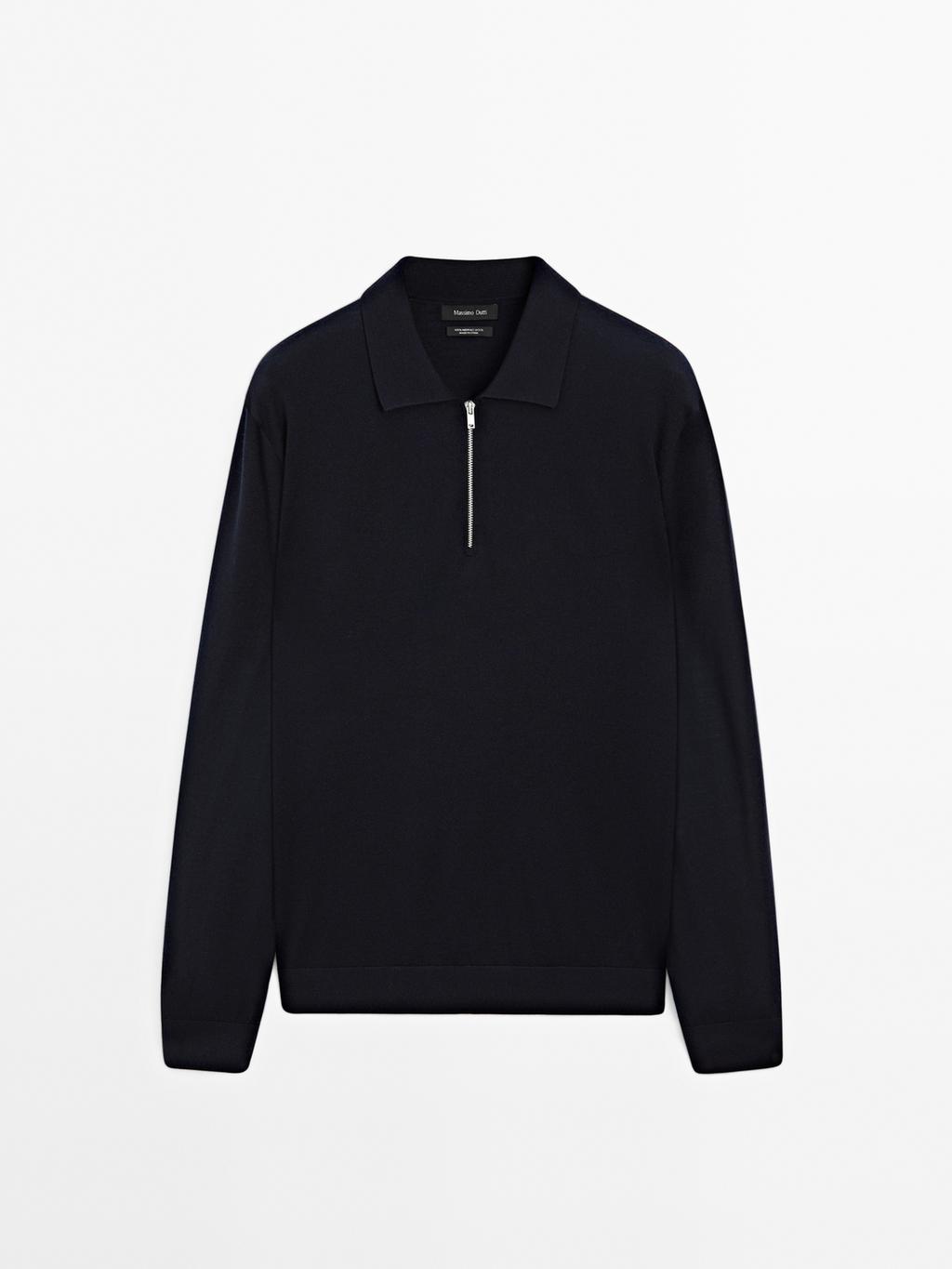 Merino wool knit polo sweater