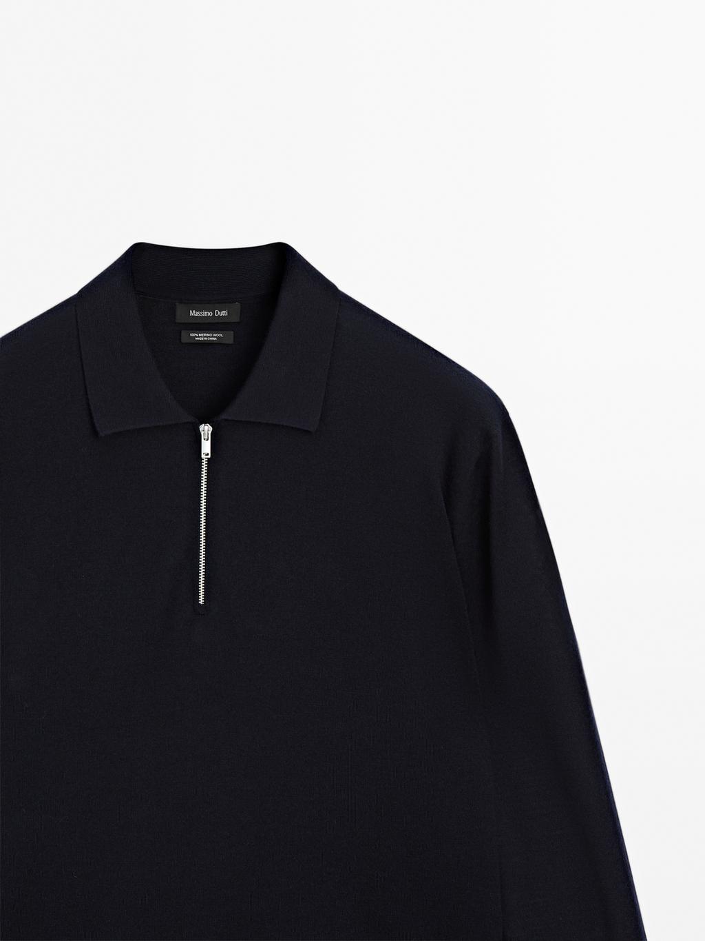 Merino wool knit polo sweater