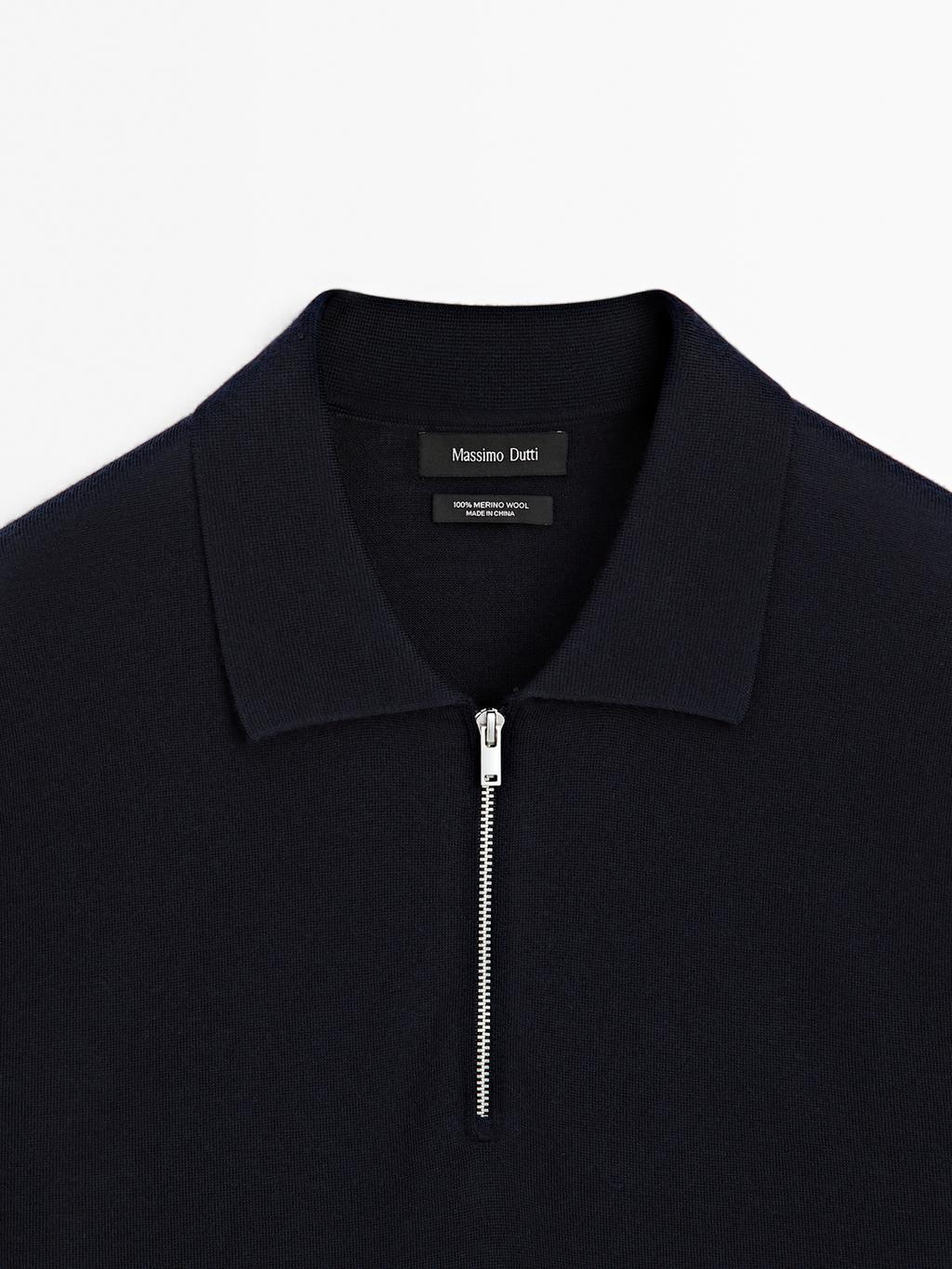 Merino wool knit polo sweater