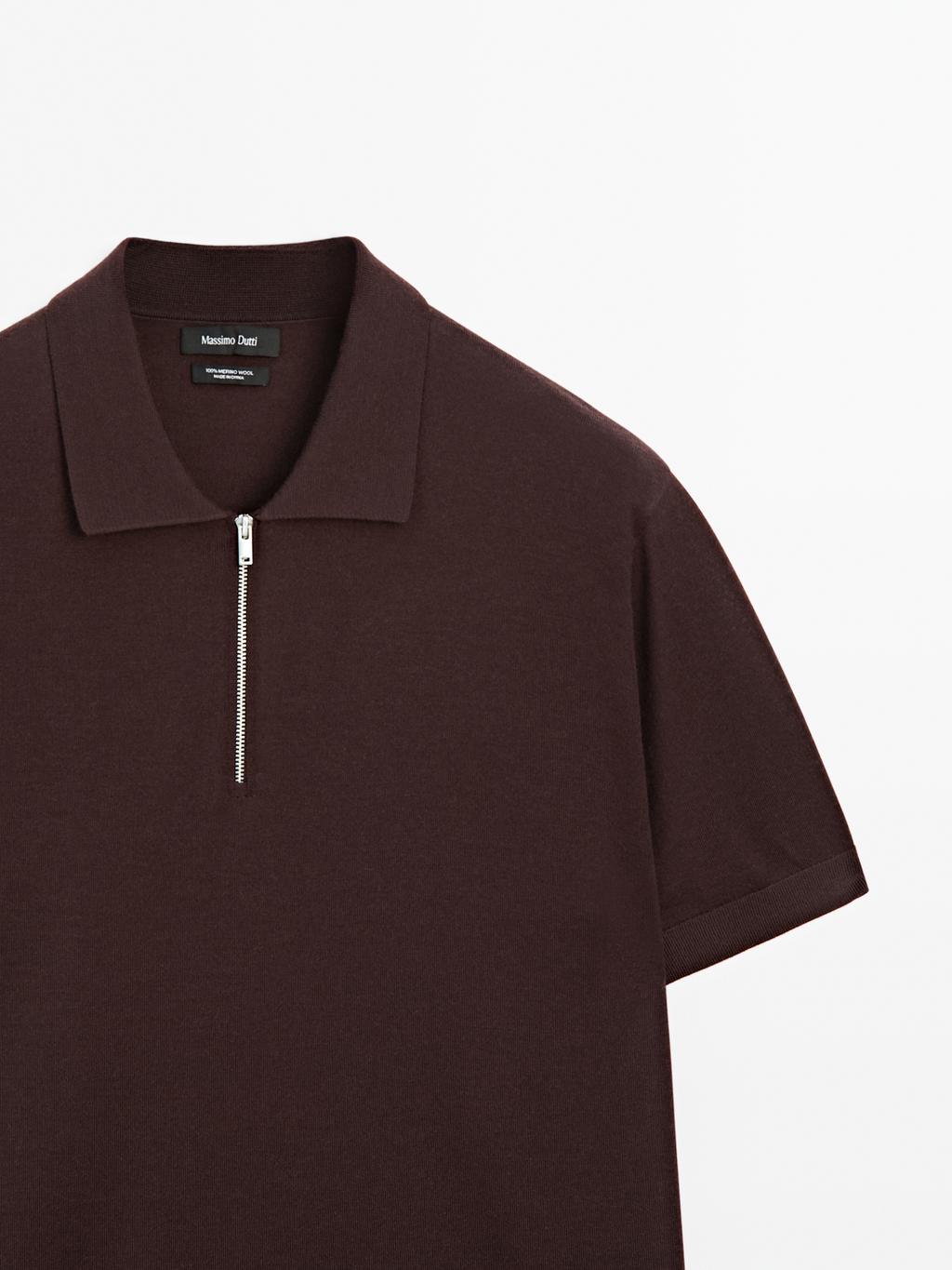 Knit polo shirt with zip collar