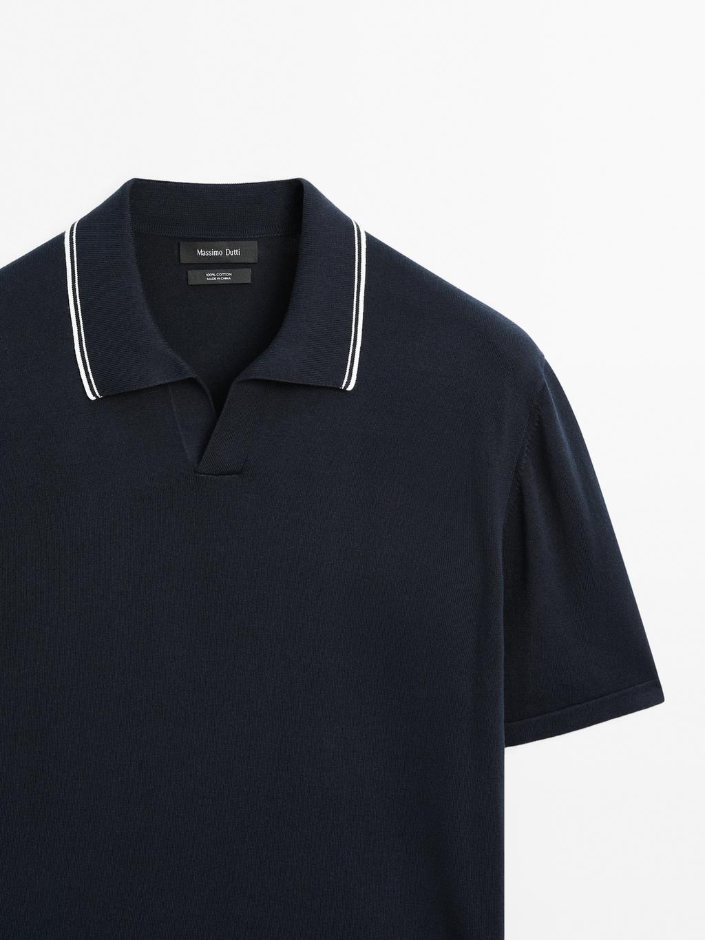 Knit V-neck polo shirt with colour detail