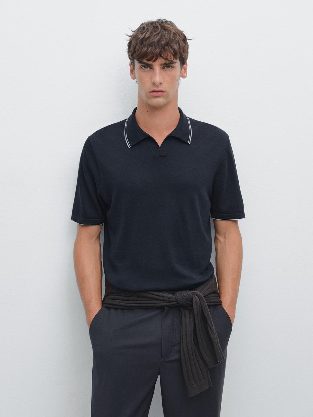 Knit V-neck polo shirt with colour detail