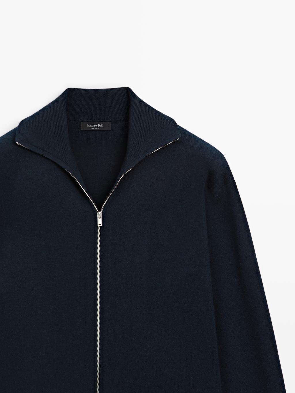 Cotton and wool blend zip-up cardigan