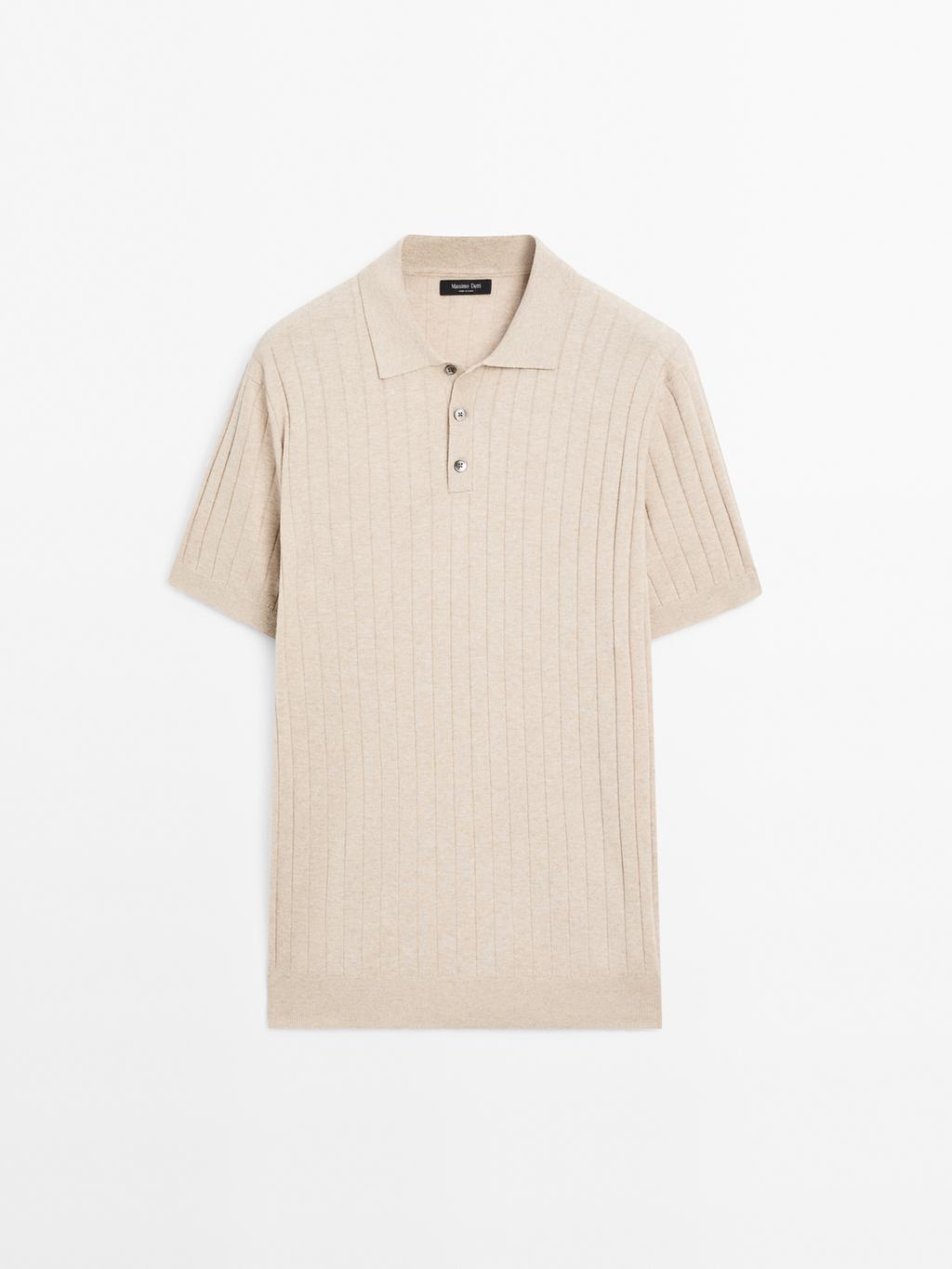 Ribbed knit polo shirt