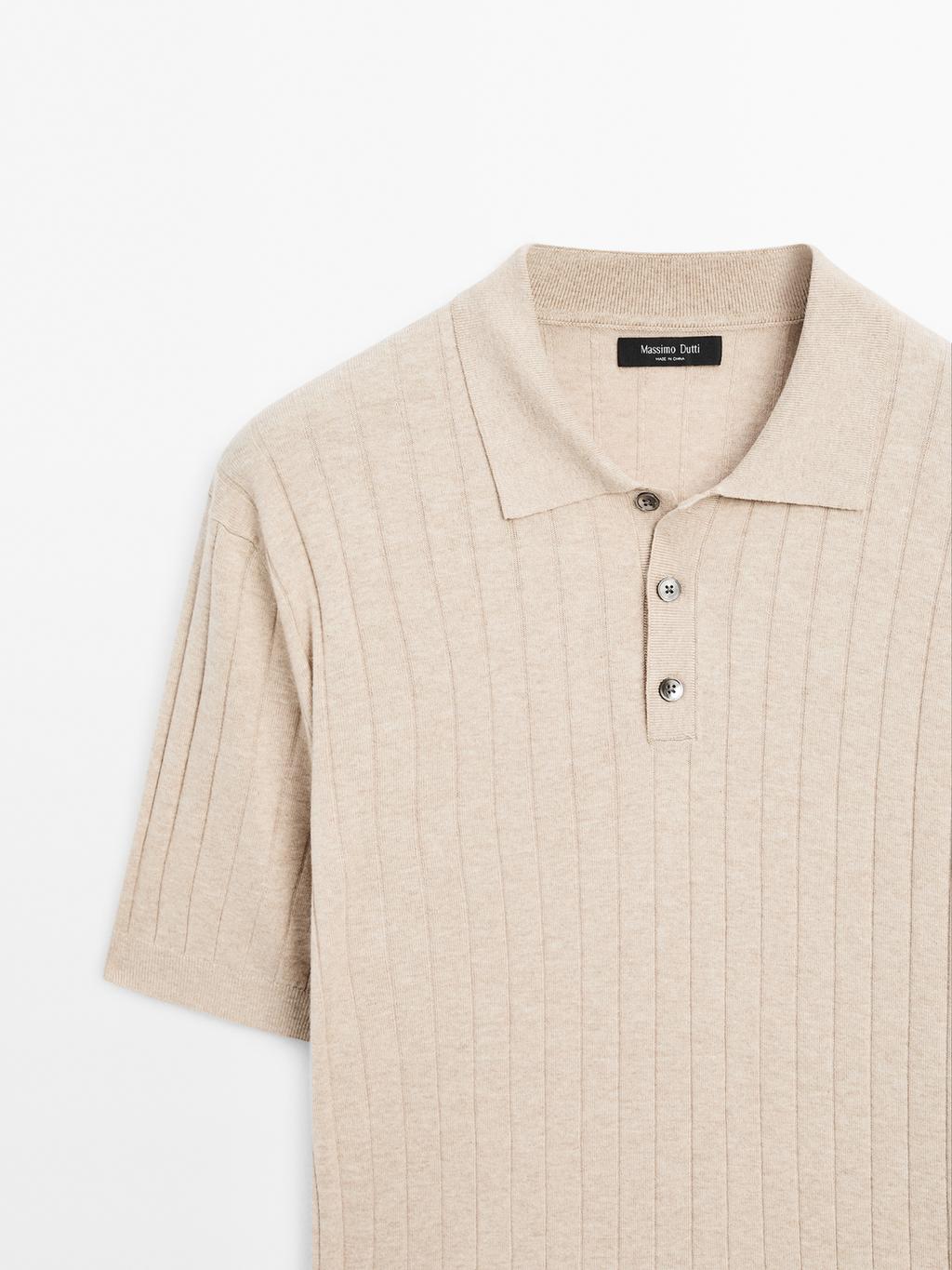 Ribbed knit polo shirt