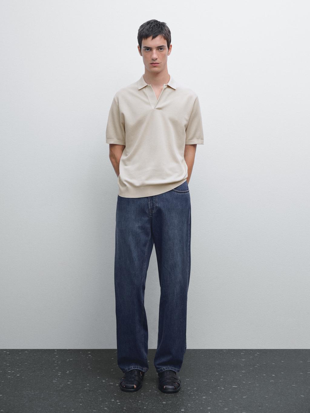 Knit V-neck polo shirt