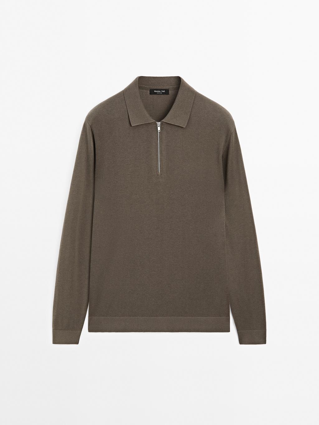 Knit polo sweater with zip