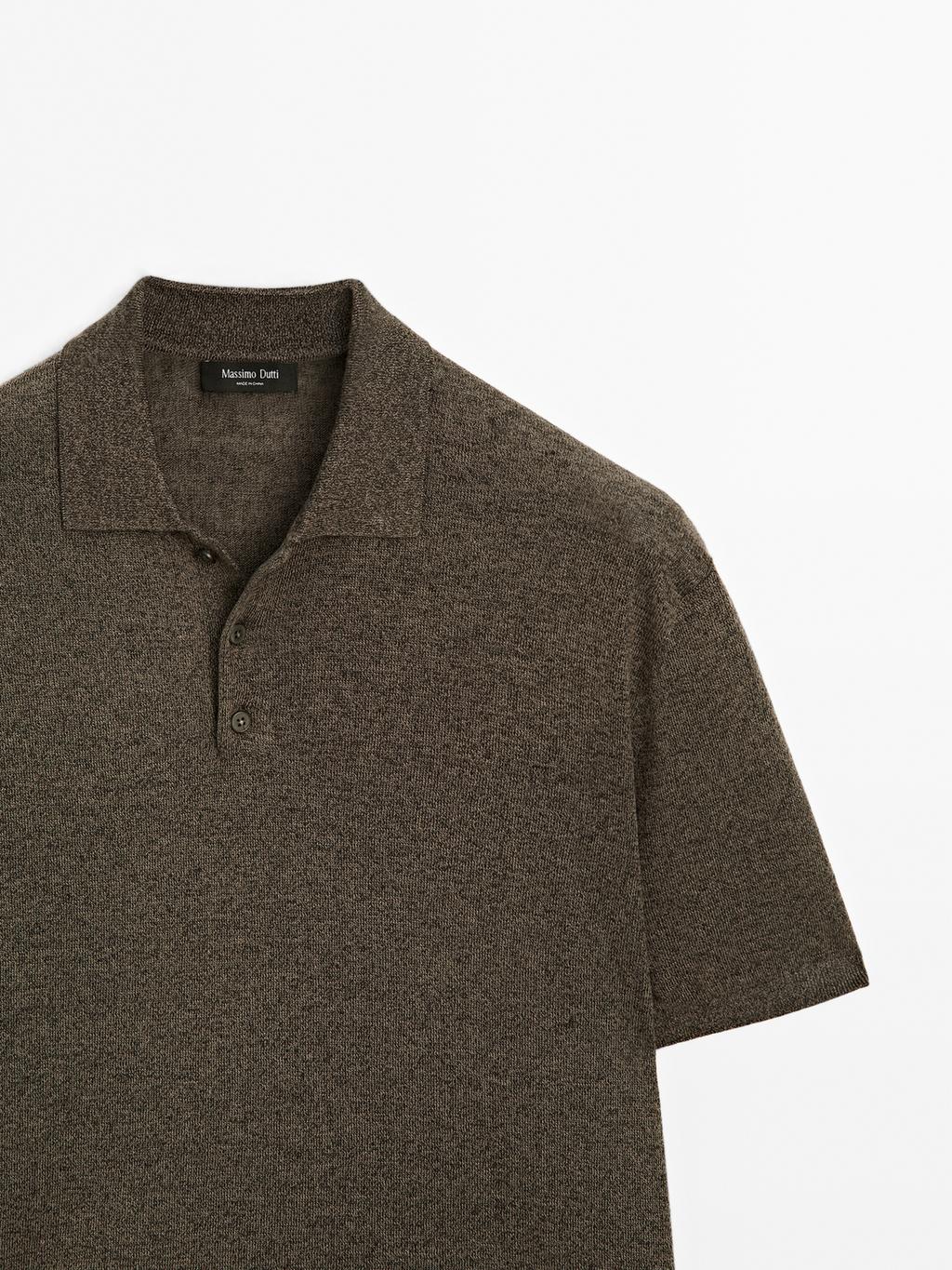 Linen blend knit polo shirt