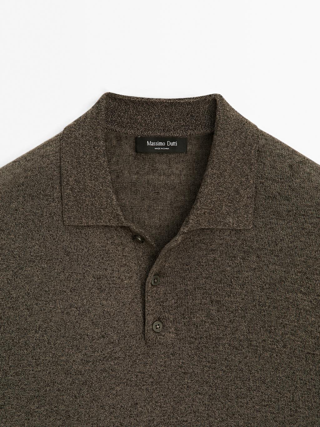 Linen blend knit polo shirt