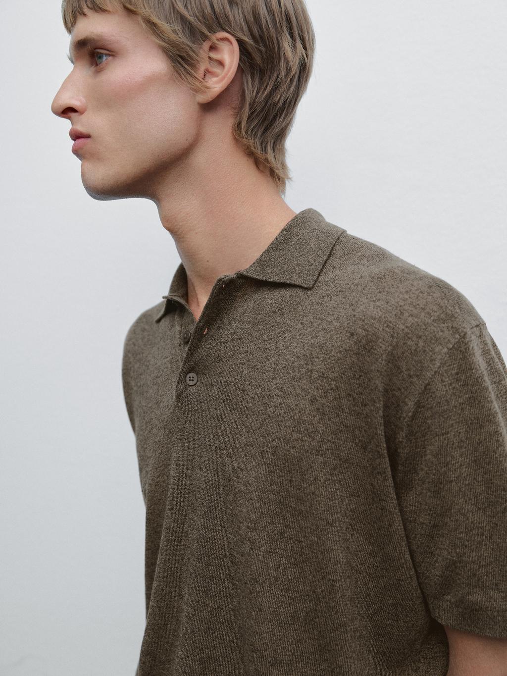 Linen blend knit polo shirt