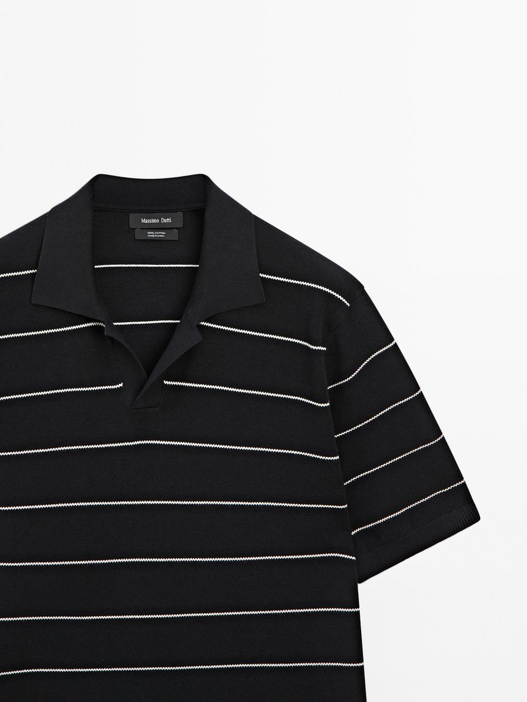 Striped cotton polo shirt with short sleeves