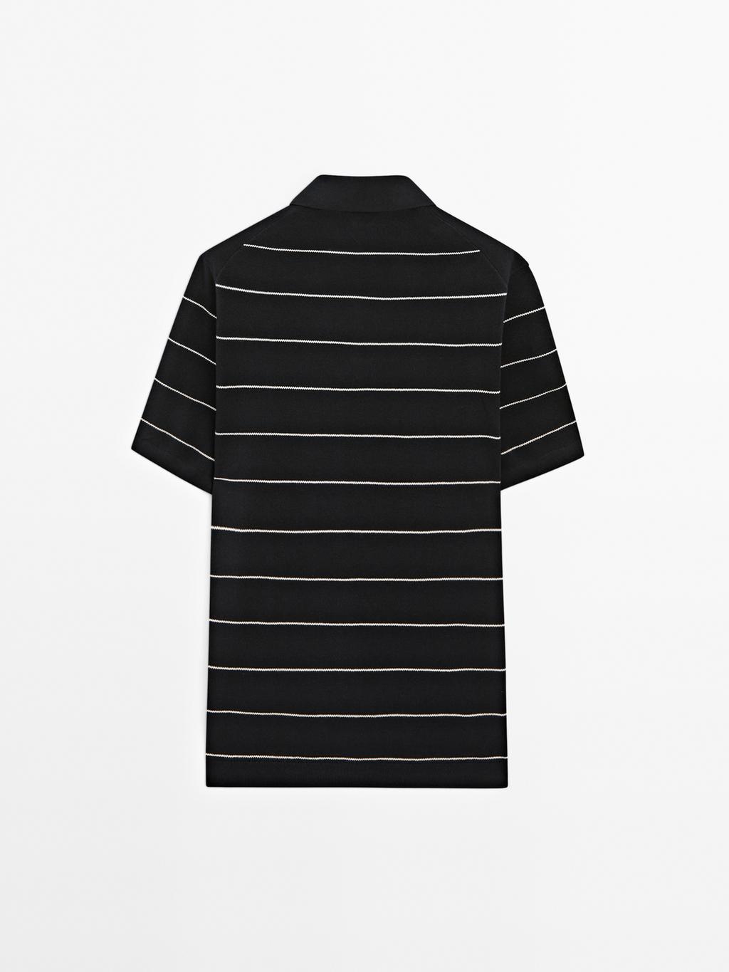Striped cotton polo shirt with short sleeves