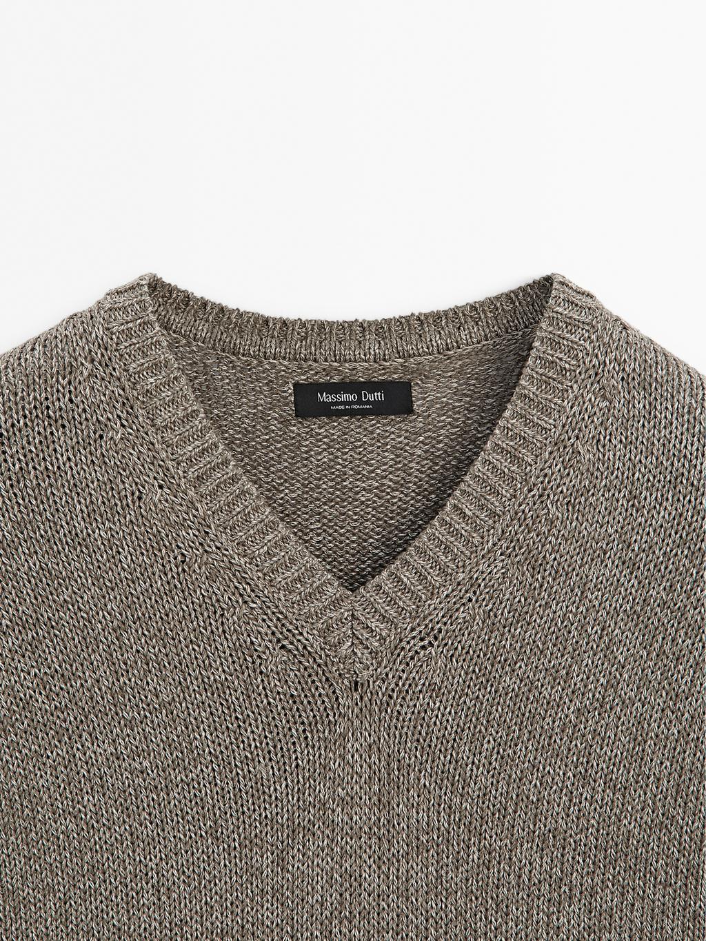 Melange knit V-neck sweater