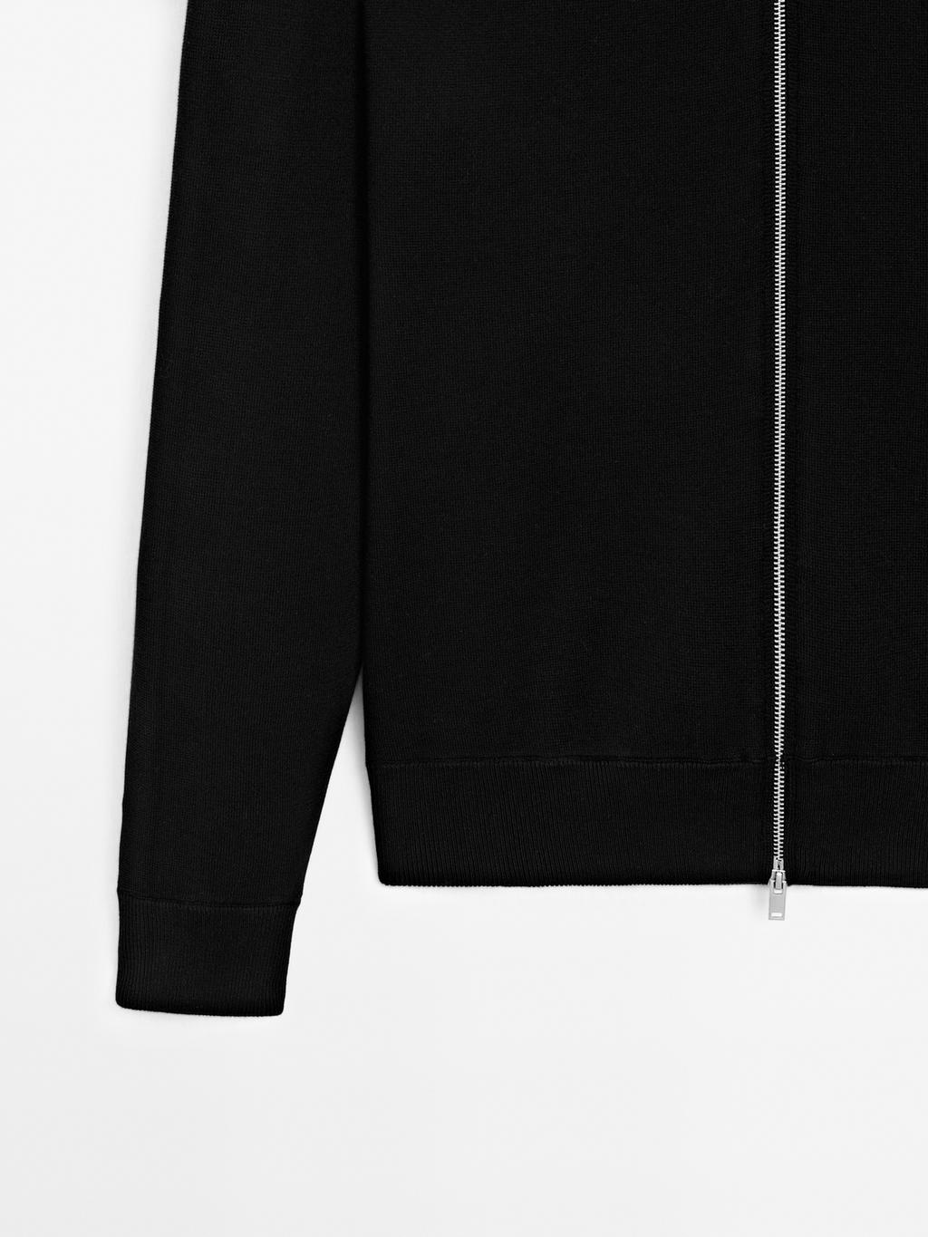 Cotton blend zip-up knit cardigan