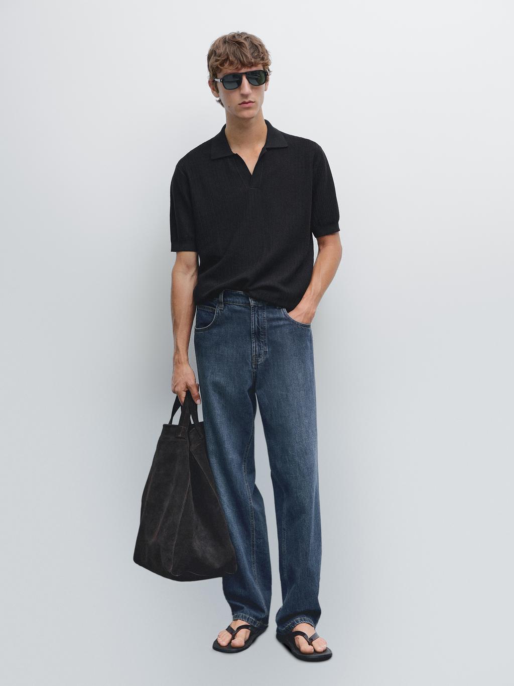 Short sleeve jacquard knit polo shirt